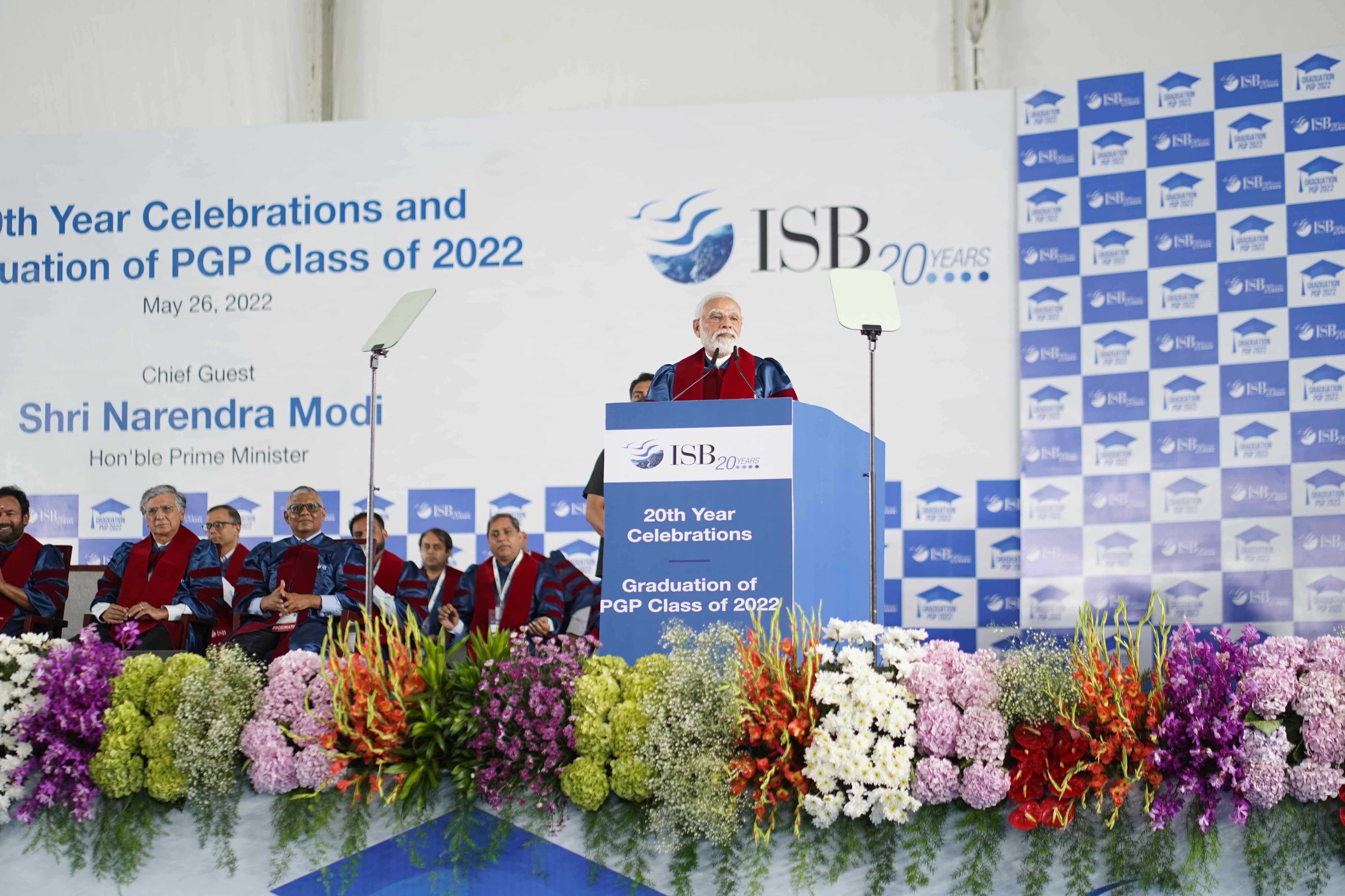 Prime Minister Narendra Modi makes his address to mark the 20th year completion of ISB 